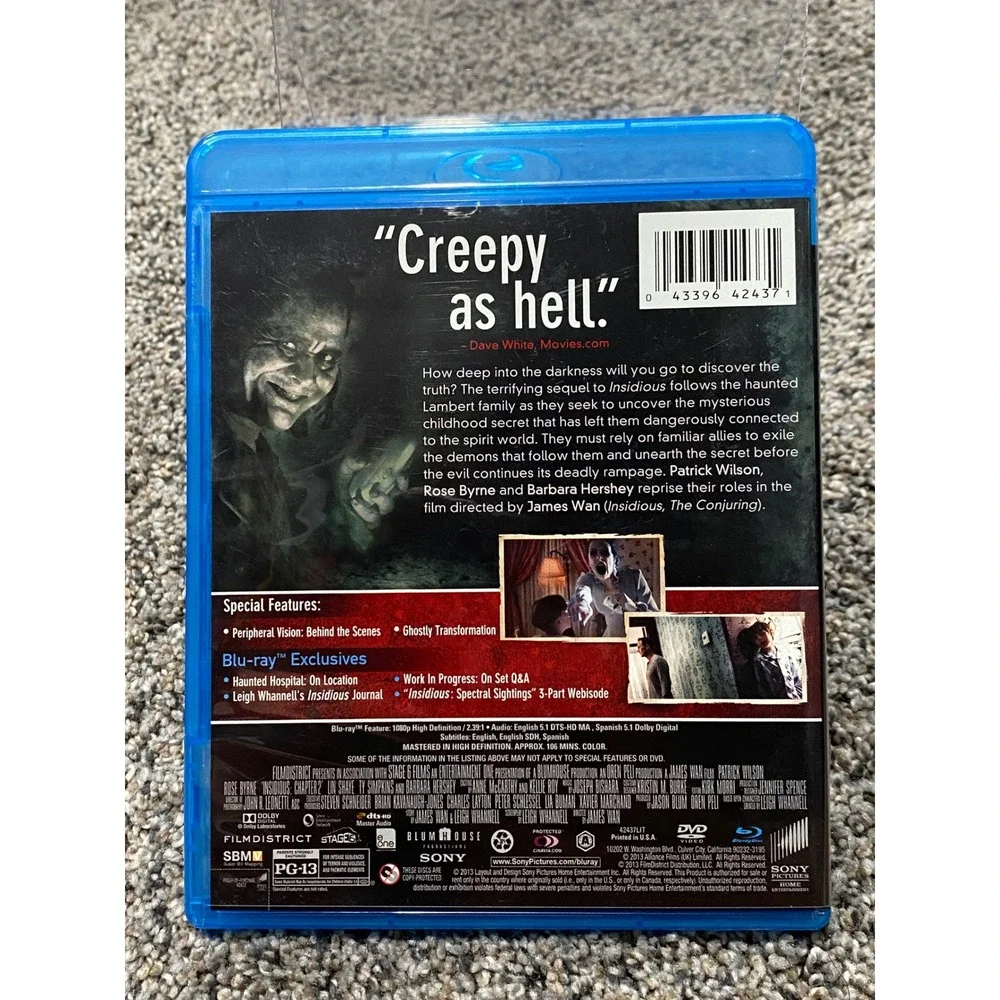 Sony Insidious Chapter 2‎ Movie Unisex OS Blue Excellent Blu-ray DVD Horror